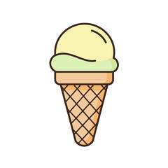 Vector illustration of a delicious ice cream cone. Stylized graphic icon of a frozen summer dessert treat with a single scoop