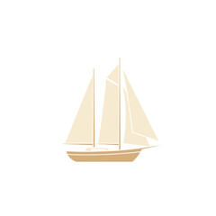 Classic two-masted schooner illustration in a flat minimalist style. A nautical sailing ship icon for maritime and travel themes, isolated on white