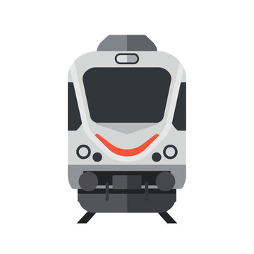 Modern electric train front view vector illustration. Flat design commuter rail or subway vehicle icon isolated on white background