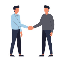 Fototapeta premium Flat vector illustration of two men engaged in a handshake. Symbol of a business agreement, successful negotiation, and professional partnership