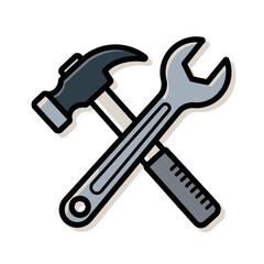 Stylized doodle illustration of essential construction and repair tools, a crossed hammer and wrench for building and maintenance concepts