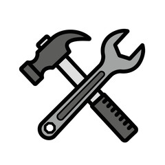 Vector illustration of a crossed spanner and claw hammer. A simple icon representing tools, maintenance, repair services, and construction industry concepts