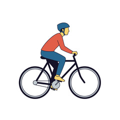 Fototapeta premium A simple vector illustration of a person riding a bicycle. Side profile of a cyclist with a helmet for commuting or exercise, depicted in a minimalist flat style