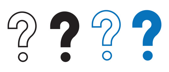 Question Mark Icon Set. Black & Blue Variants in Outline and Solid Styles.