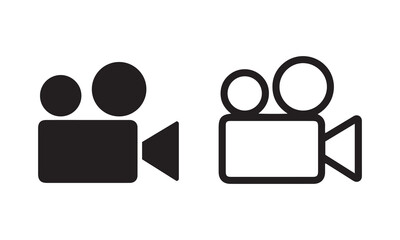 Vintage Film Camera Icons. Solid Black & Outline Variants for Video, Filmmaking & Multimedia Design.
