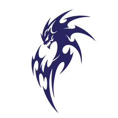 Naklejka premium Dark blue abstract dragon tattoo design against a white background for graphic elements
