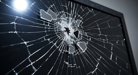 Fototapeta premium Broken Screen Display with Shattered Glass and Damage