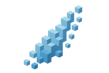 Fototapeta premium Blue cubes expanding, dissolving against transparent backdrop, representing technological progression, data visualization, scientific innovation