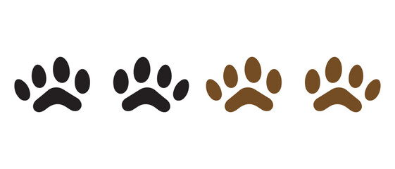 Paw Print Icons. Black and Brown Variants in Minimalist Style.