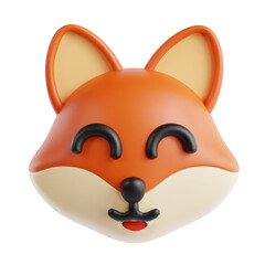 Cute Cartoon Style Fox Face with Closed Eyes 3D Rendering Illustration