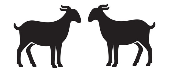 Goat Silhouettes Facing Each Other. Black Goat Icons for Farm & Nature Themes.
