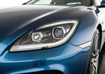 Detail of a blue sports car headlight