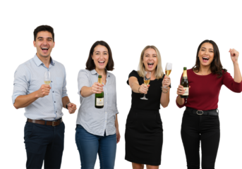 Joyful group of friends toasting with champagne, celebrating a special occasion with happiness and excitement