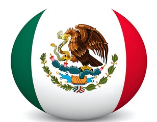 Spherical representation of the Mexican flag, featuring the national coat of arms