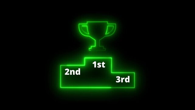 Neon line winner podium with 1st, 2nd, and 3rd place icon animation with green color on a black background pedestal appearance 4k motion design animation for web.