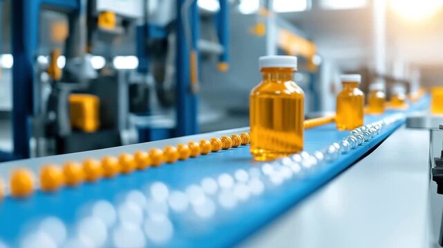Pharmaceutical bottle medicine tablet capsule conveyor modern factory production line automation