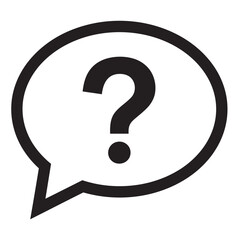 black and white silhouette of a vector question chat bubble icon on a white background