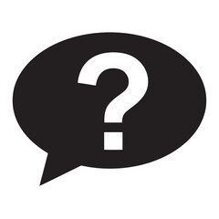 black and white silhouette of a vector question chat bubble icon on a white background