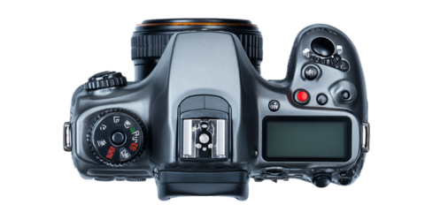 Top View of a Modern Digital Camera with Controls and Screen, PNG