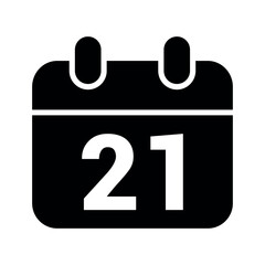 Black calendar icon with number 21 date twenty one