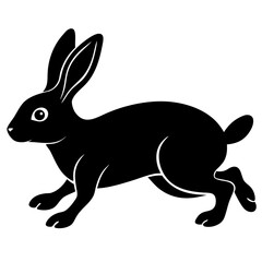 Black silhouette of a rabbit running with long ears