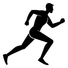 Silhouette of a runner in motion on a white background