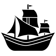 Black silhouette of a two masted sailing ship