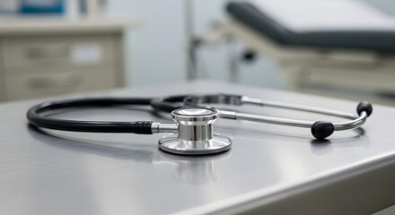 Stethoscope on Examination Table in Medical Office