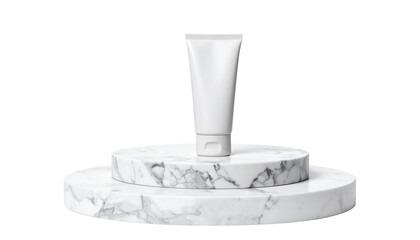 Cosmetic Cream Tube on Marble Platform for Skincare Presentation.