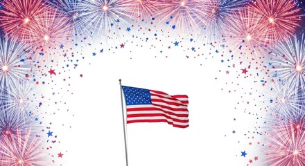 Obraz premium American flag with fireworks and confetti border United States