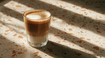 Delicious layered latte offers delightful refreshment, calm morning moment