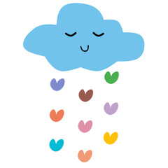 Cute Cloud with Colorful Heart Rain Illustration
