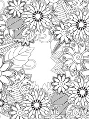 Coloring frame flowers for adults and kids 