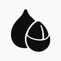 Black and White Nut Icon Illustration with Simplified Design