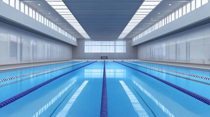 Empty indoor swimming pool with lanes