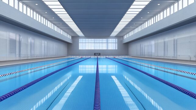 Empty indoor swimming pool with lanes