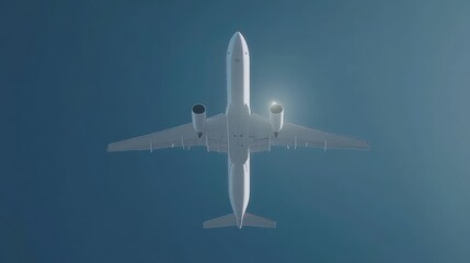 Fototapeta premium Airplane overhead view in blue sky