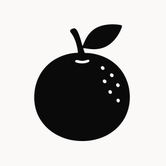 Obraz premium Black Silhouette of Orange Fruit with Leaf on White Background