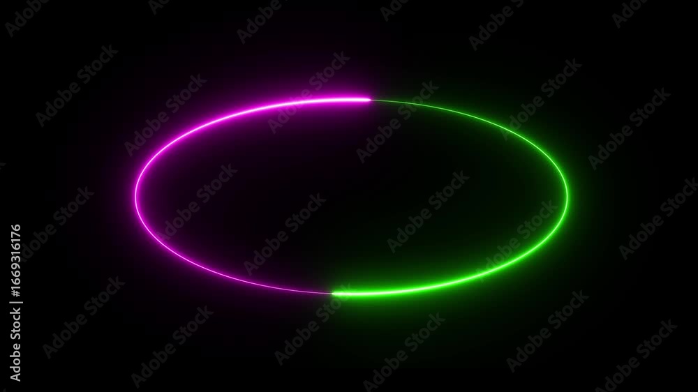 Sticker neon light circle frame loading icon background animation. neon circle frame on black background.