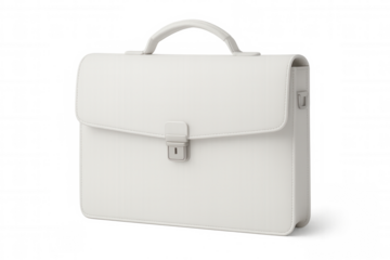 Stylish white leather briefcase isolated on transparent background, perfect for business professionals