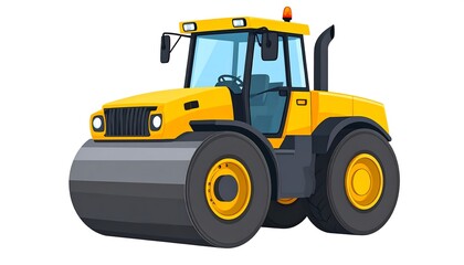 Fototapeta premium Yellow Road Roller, Construction Site, Illustration