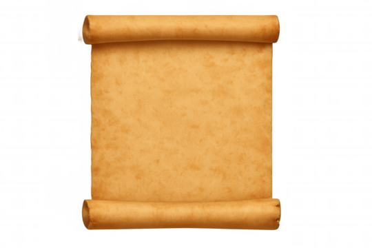 Vintage parchment scroll unfurling, revealing weathered texture and open space for historical narrative or archival text