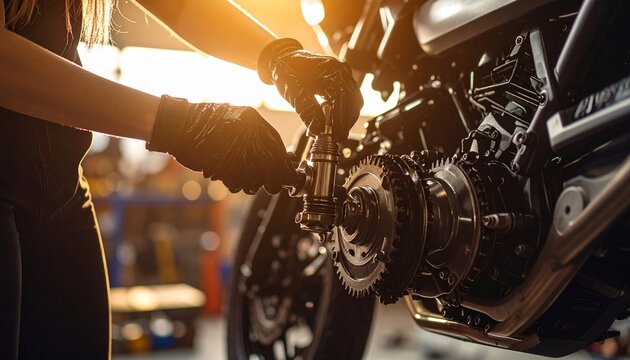 Precision Work: A Mechanic Fine-Tuning a Motorcycle Crankshaft Assembly - Powered by Adobe