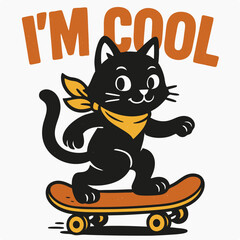 Cool Black Cat on Skateboard – Cute Retro Design
