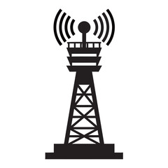 black and white silhouette of a broadcast tower icon vector on a white background