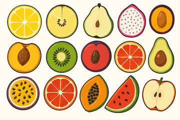 Flat Design Colorful Half Cut Tropical Fruit Ingredient Illustration