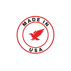 Made in usa symbol with an eagle in a red circle on transparent background
