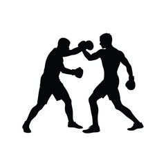 Silhouette of two boxers exchanging punches in a boxing match action, boxing activity silhouette vector illustration