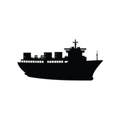 Silhouette of a massive container ship with stacked cargo and bridge, container ship silhouette vector illustration