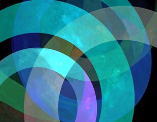 Fototapeta premium Intertwined translucent ovals in vibrant hues against a dark background